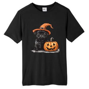 Black Pug With Witch Hat And Pumpkin Halloween Pug Mom Dog Cool Gift Tall Fusion ChromaSoft Performance T-Shirt