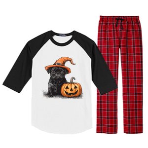 Black Pug With Witch Hat And Pumpkin Halloween Pug Mom Dog Cool Gift Raglan Sleeve Pajama Set