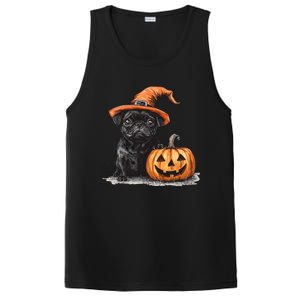 Black Pug With Witch Hat And Pumpkin Halloween Pug Mom Dog Cool Gift PosiCharge Competitor Tank