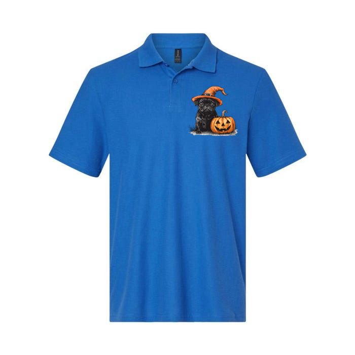 Black Pug With Witch Hat And Pumpkin Halloween Pug Mom Dog Cool Gift Softstyle Adult Sport Polo