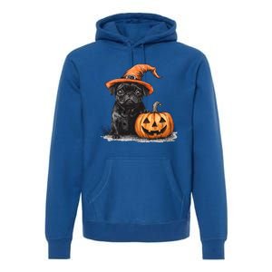 Black Pug With Witch Hat And Pumpkin Halloween Pug Mom Dog Cool Gift Premium Hoodie