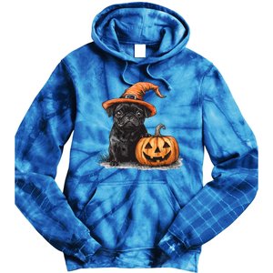 Black Pug With Witch Hat And Pumpkin Halloween Pug Mom Dog Cool Gift Tie Dye Hoodie