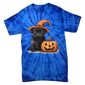 Black Pug With Witch Hat And Pumpkin Halloween Pug Mom Dog Cool Gift Tie-Dye T-Shirt