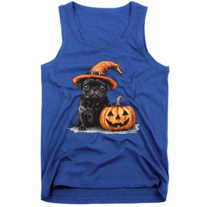 Black Pug With Witch Hat And Pumpkin Halloween Pug Mom Dog Cool Gift Tank Top