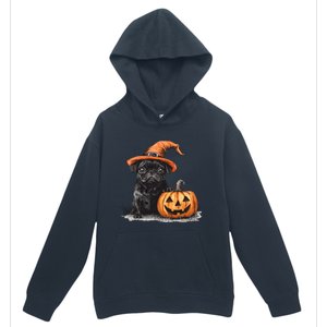 Black Pug With Witch Hat And Pumpkin Halloween Pug Mom Dog Cool Gift Urban Pullover Hoodie