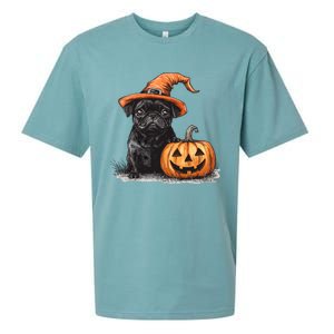 Black Pug With Witch Hat And Pumpkin Halloween Pug Mom Dog Cool Gift Sueded Cloud Jersey T-Shirt