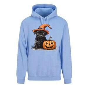 Black Pug With Witch Hat And Pumpkin Halloween Pug Mom Dog Cool Gift Unisex Surf Hoodie