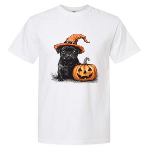 Black Pug With Witch Hat And Pumpkin Halloween Pug Mom Dog Cool Gift Garment-Dyed Heavyweight T-Shirt