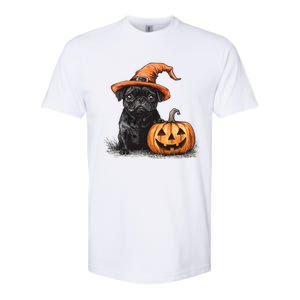 Black Pug With Witch Hat And Pumpkin Halloween Pug Mom Dog Cool Gift Softstyle CVC T-Shirt