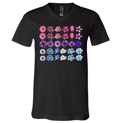 Bisexual Pride Wildflower Bi Lgbt Month Floral Rainbow V-Neck T-Shirt