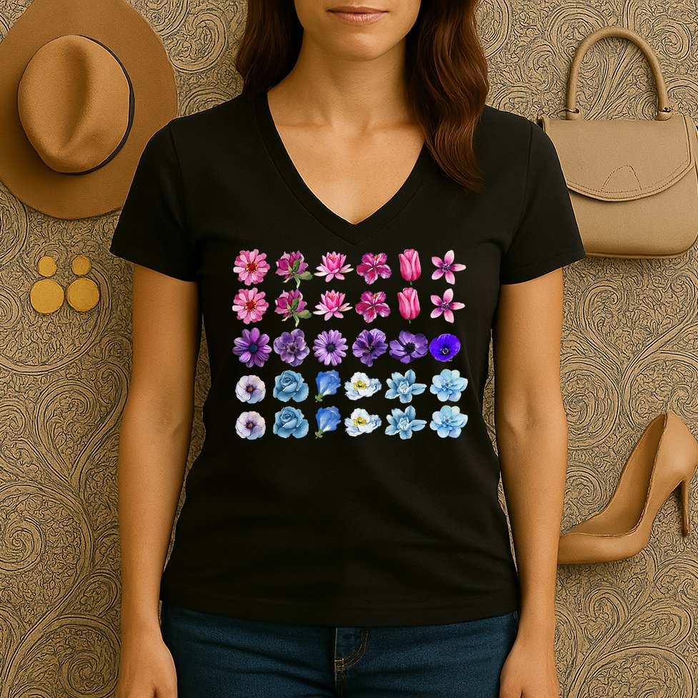 Bisexual Pride Wildflower Bi Lgbt Month Floral Rainbow Women's V-Neck T-Shirt