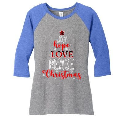 Buffalo Plaid Xmas Joy Hope Love Peace Christmas Pajama Cute Gift Women's Tri-Blend 3/4-Sleeve Raglan Shirt