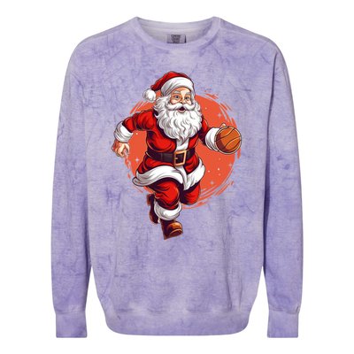 Basketball Player Xmas Santa Playing Basketball Christmas Gift Colorblast Crewneck Sweatshirt