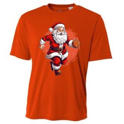 Basketball Player Xmas Santa Playing Basketball Christmas Gift Cooling Performance Crew T-Shirt