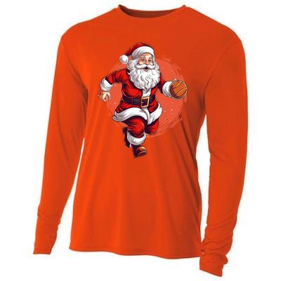 Basketball Player Xmas Santa Playing Basketball Christmas Gift Cooling Performance Long Sleeve Crew