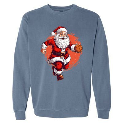 Basketball Player Xmas Santa Playing Basketball Christmas Gift Garment-Dyed Sweatshirt