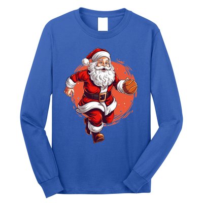 Basketball Player Xmas Santa Playing Basketball Christmas Gift Long Sleeve Shirt