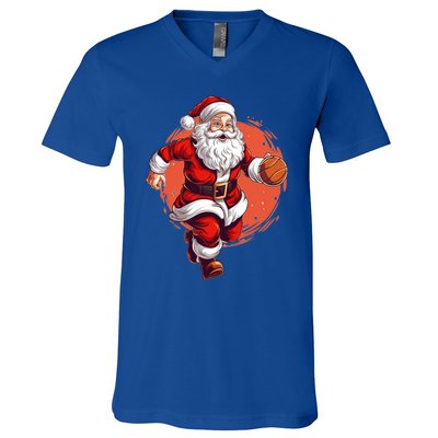 Basketball Player Xmas Santa Playing Basketball Christmas Gift V-Neck T-Shirt