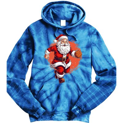 Basketball Player Xmas Santa Playing Basketball Christmas Gift Tie Dye Hoodie