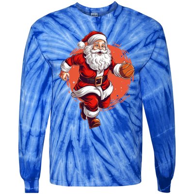 Basketball Player Xmas Santa Playing Basketball Christmas Gift Tie-Dye Long Sleeve Shirt