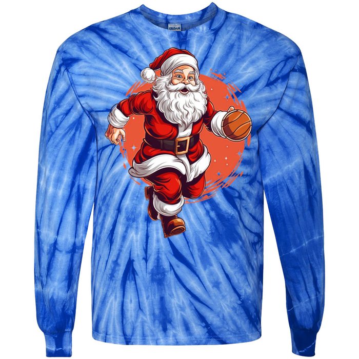 Basketball Player Xmas Santa Playing Basketball Christmas Gift Tie-Dye Long Sleeve Shirt