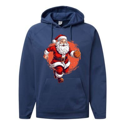 Basketball Player Xmas Santa Playing Basketball Christmas Gift Performance Fleece Hoodie