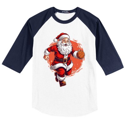 Basketball Player Xmas Santa Playing Basketball Christmas Gift Baseball Sleeve Shirt