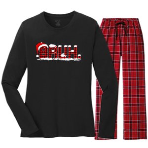 Bruh Plaid Xmas Funny Christmas Pajamas Women's Long Sleeve Flannel Pajama Set 