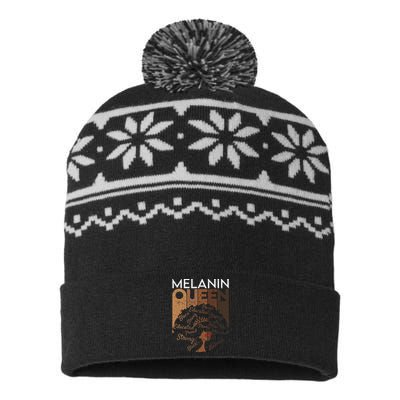 Black Queen Afro Melanin Dripping Art Black History USA-Made Snowflake Beanie