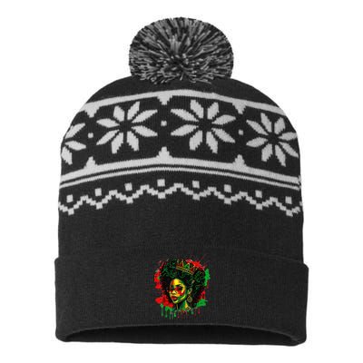 Black Queen Afro Melanin Dripping Art Black History Month USA-Made Snowflake Beanie