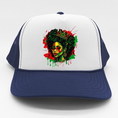 Black Queen Afro Melanin Dripping Art Black History Month Trucker Hat