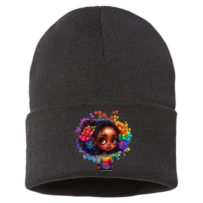 Black Queen Afro Melanin Dripping Art Black History Month Sustainable Knit Beanie