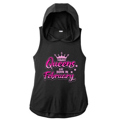 Birthday Queens Are Born In February Black Wo Ladies PosiCharge Tri-Blend Wicking Draft Hoodie Tank