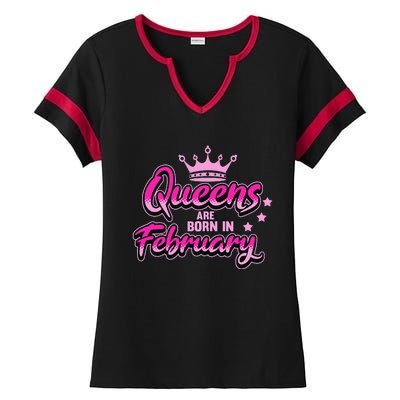 Birthday Queens Are Born In February Black Wo Ladies Halftime Notch Neck Tee