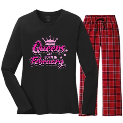 Birthday Queens Are Born In February Black Wo Women's Long Sleeve Flannel Pajama Set 