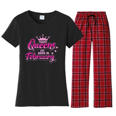 Birthday Queens Are Born In February Black Wo Women's Flannel Pajama Set