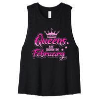 Birthday Queens Are Born In February Black Wo Women's Racerback Cropped Tank