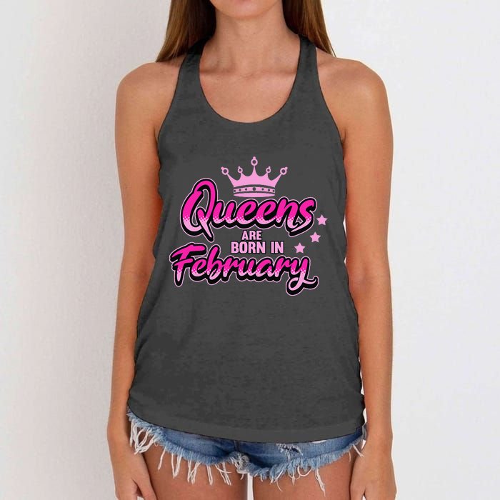 Birthday Queens Are Born In February Black Wo Women's Knotted Racerback Tank