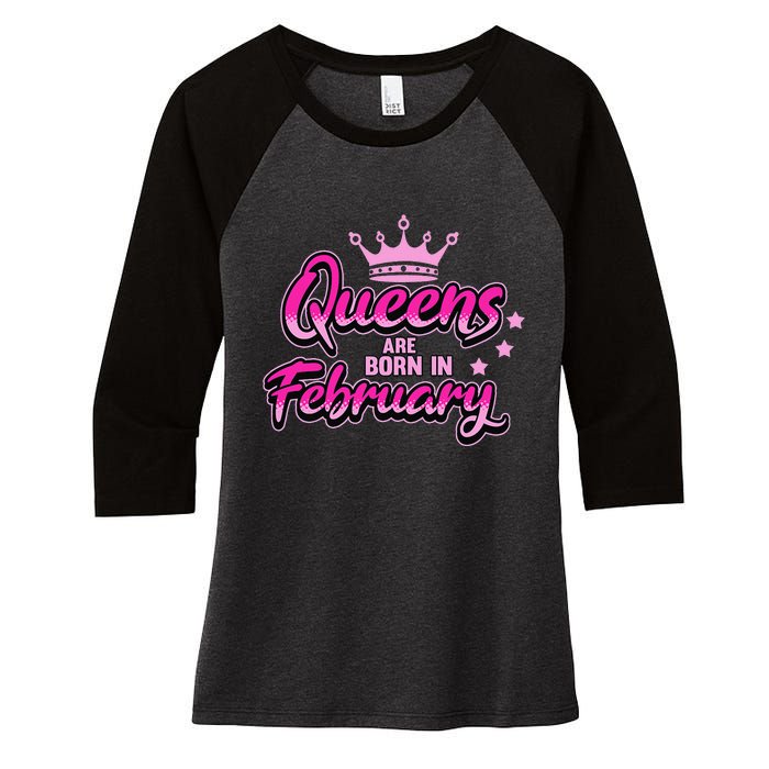 Birthday Queens Are Born In February Black Wo Women's Tri-Blend 3/4-Sleeve Raglan Shirt