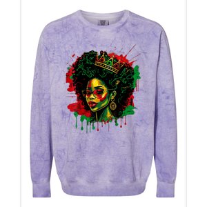 Black Queen Afro Melanin Woman Dripping Art Black History Colorblast Crewneck Sweatshirt