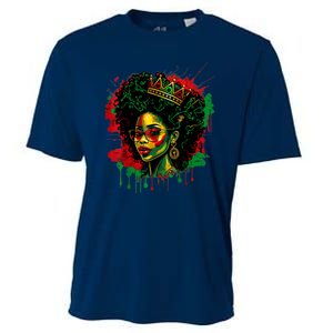 Black Queen Afro Melanin Woman Dripping Art Black History Cooling Performance Crew T-Shirt