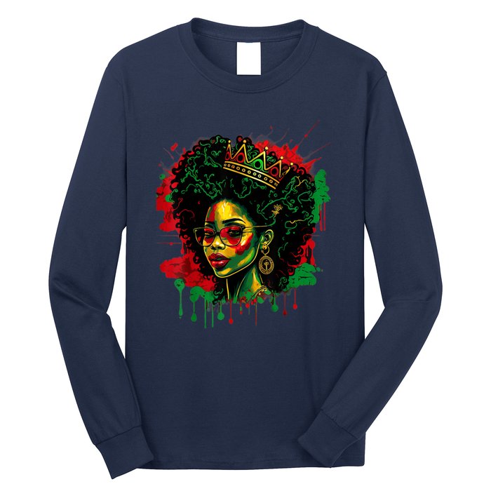 Black Queen Afro Melanin Woman Dripping Art Black History Long Sleeve Shirt