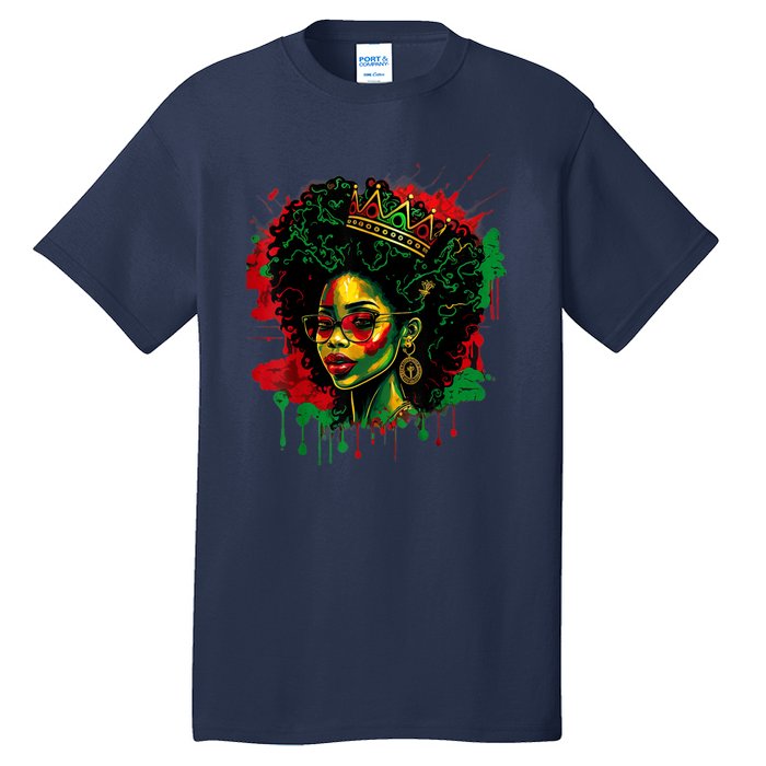 Black Queen Afro Melanin Woman Dripping Art Black History Tall T-Shirt