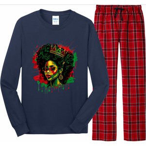 Black Queen Afro Melanin Woman Dripping Art Black History Long Sleeve Pajama Set