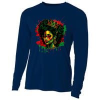 Black Queen Afro Melanin Woman Dripping Art Black History Cooling Performance Long Sleeve Crew