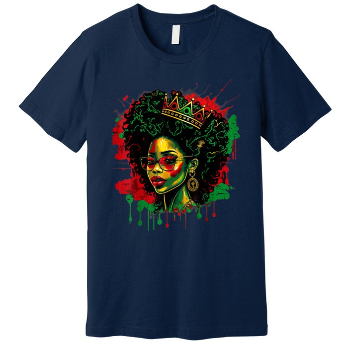 Black Queen Afro Melanin Woman Dripping Art Black History Premium T-Shirt