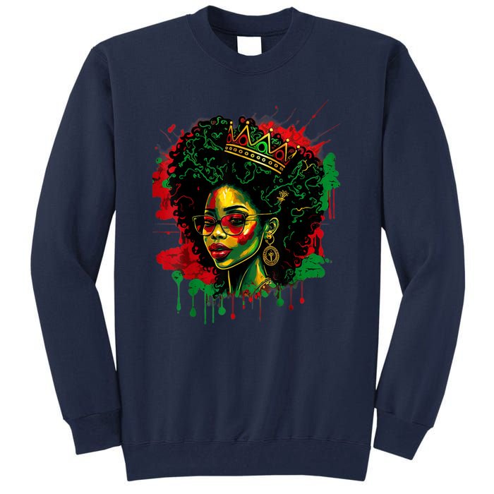 Black Queen Afro Melanin Woman Dripping Art Black History Tall Sweatshirt