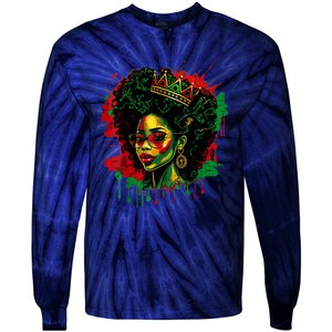 Black Queen Afro Melanin Woman Dripping Art Black History Tie-Dye Long Sleeve Shirt