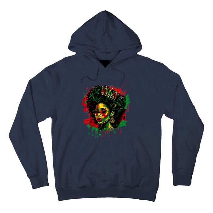 Black Queen Afro Melanin Woman Dripping Art Black History Tall Hoodie