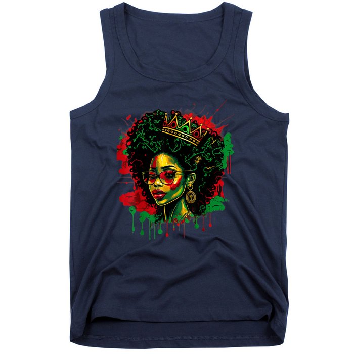 Black Queen Afro Melanin Woman Dripping Art Black History Tank Top